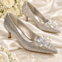 Load image into Gallery viewer, Chrystal Silver Cinderella Bridal Shoes | 6cm Kitten Heel