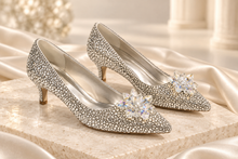 Load image into Gallery viewer, Chrystal Silver Cinderella Bridal Shoes | 6cm Kitten Heel
