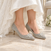Load image into Gallery viewer, Chrystal Silver Cinderella Bridal Shoes | 6cm Kitten Heel