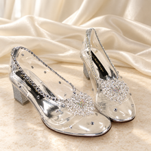 Load image into Gallery viewer, Cinderella Inspired Wedding Shoes | Crystal Hearts & Low Clear Block Heels