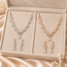 Load image into Gallery viewer, Teardrop Cubic Zirconia Bridal Necklace & Earrings Set – Silver or Gold