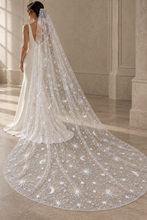 Load image into Gallery viewer, Celestial Moon & Star Glitter Wedding Veil with Silver Comb – 100–300cm