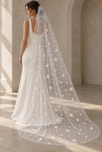 Load image into Gallery viewer, Celestial Moon & Star Glitter Wedding Veil with Silver Comb – 100–300cm