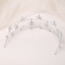Load image into Gallery viewer, Celestial Stars Bridal Tiara | Silver or Gold Crystal Rhinestone Wedding Headband