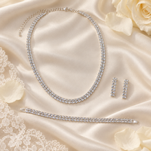 Load image into Gallery viewer, Silver Cubic Zirconia Bridal Jewellery Set – Necklace, Earrings & Bracelet