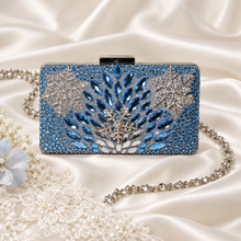 Load image into Gallery viewer, Snow Princess Crystal Clutch Bag – Silver & Ice Blue Bridal Purse