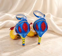 Load image into Gallery viewer, Snow White Inspired Wedding Shoes | Yellow & Blue Satin Heels