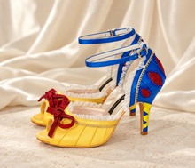 Load image into Gallery viewer, Snow White Inspired Wedding Shoes | Yellow & Blue Satin Heels