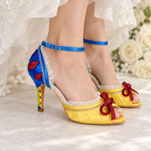 Load image into Gallery viewer, Snow White Inspired Wedding Shoes | Yellow & Blue Satin Heels