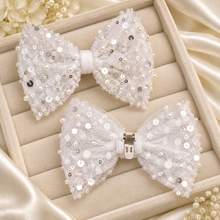 Load image into Gallery viewer, Sparkling Sequin Bow Shoe Clips – Pearl Tulle Bridal Shoe Bows