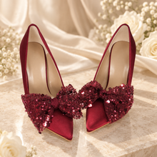 Load image into Gallery viewer, Sparkling Sequin Bow Shoe Clips – Pearl Tulle Bridal Shoe Bows