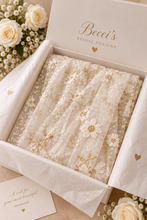 Load image into Gallery viewer, Luxury Swiss Dot Floral Wedding Veil – White Flower & Gold Embroidered Bridal Veil