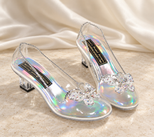 Load image into Gallery viewer, Cinderella Inspired Wedding Shoes | Clear Crystal Butterfly Block Heels