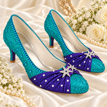 Load image into Gallery viewer, Ariel Inspired Bridal Heels | Teal & Purple Mermaid Wedding Shoes