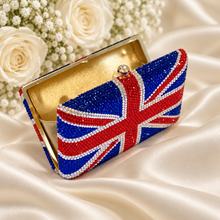 Load image into Gallery viewer, Union Jack Crystal Clutch Bag – Handmade UK Flag Evening Bag