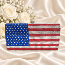 Load image into Gallery viewer, American Flag Crystal Clutch Bag – Red, White & Blue USA Evening Purse