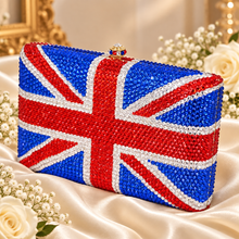 Load image into Gallery viewer, Union Jack Crystal Clutch Bag – Handmade UK Flag Evening Bag