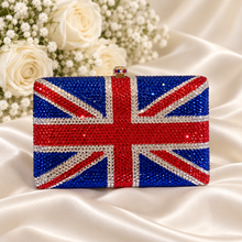 Load image into Gallery viewer, Union Jack Crystal Clutch Bag – Handmade UK Flag Evening Bag