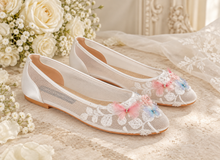 Load image into Gallery viewer, White Butterfly Bridal Ballet Flats | Embroidered Mesh Wedding Shoe