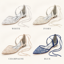 Load image into Gallery viewer, Floral Embroidered Lace Flat Wedding Shoes – Pointed Toe Bridal Flats