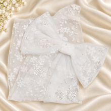 Load image into Gallery viewer, Sparkling Floral Embroidered Bridal Bow Veil | White Tulle Hair Bow