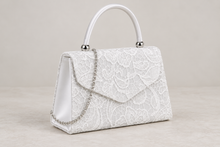 Load image into Gallery viewer, White Lace Bridal Handbag with Top Handle & Silver-Tone Chain – Sale