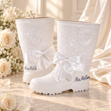 Load image into Gallery viewer, Personalised Bridal Wellies – Lace Wedding Rain Boots with Satin Bows