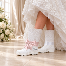 Load image into Gallery viewer, Personalised Bridal Wellies – Lace Wedding Rain Boots with Satin Bows