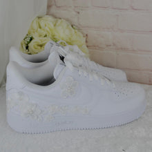 Load image into Gallery viewer, Personalised Embroidered Genuine Nike Air Force 1 AF1 Trainers for Bride, Customised Bridal Sneakers, Alternative Wedding Shoes