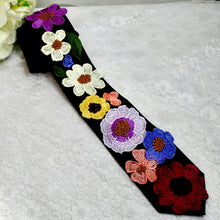 Load image into Gallery viewer, Embroidered Wildflower Tie: White Satin Floral Necktie, Wedding Groom