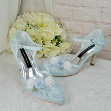 Load image into Gallery viewer, Pastel Blue 3D Flower Kitten Heel or Block Heel