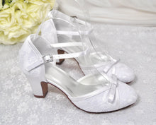 Load image into Gallery viewer, Bridal Block Heel Sandals – Handmade Satin Lace Ankle Strap Wedding Low Heels - UK3 / US5.5