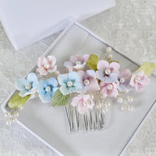 Load image into Gallery viewer, Porcelain Flower Bridal Hair Comb: Spring Colour Pearl Wedding Hair Accessory