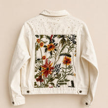 Load image into Gallery viewer, Custom Autumn Flower Embroidered Bridal Denim Jacket with Pearls