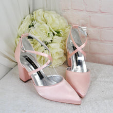Load image into Gallery viewer, Mid Heel Satin Block Heels - Mia Wedding Shoes