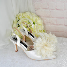 Load image into Gallery viewer, Ivory Satin Bridal Set: Heels, Clutch, Fascinator - Wedding Guest