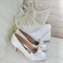 Load image into Gallery viewer, White Fascinator Hat and Clutch Bag: Handmade Bridal Set