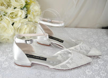 Load image into Gallery viewer, Ivory Lace Bridal Flats: Ankle Strap Wedding Shoes UK8/US10.5