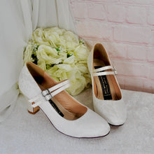 Load image into Gallery viewer, Block Heel Bridal Shoes – Comfortable Wedding Shoes with Satin Lace • UK7/US9.5