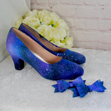 Load image into Gallery viewer, Galaxy Block Heel Bridal Shoes: Hand-Painted Celestial Star Heels