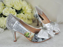 Load image into Gallery viewer, Alice in Wonderland Bridal Pumps: Handmade Decoupage Wedding Shoes