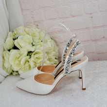 Load image into Gallery viewer, Satin Slingback Sandals: Crystal Bridal Shoes UK4 / US6.5