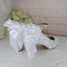 Load image into Gallery viewer, White Embroidered Block Heel Bridal Shoes: Floral Wedding Heels