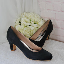 Load image into Gallery viewer, Burgundy Block Heel Satin Shoes, Wine Red Bridal Court Shoes