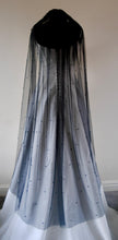 Load image into Gallery viewer, Black Wedding Veil – Handmade Soft Tulle Fingertip Veil with Pearls & Silver Comb