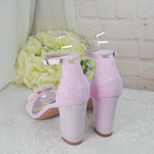 Load image into Gallery viewer, Blush Pink Block Heel with 3D Flower