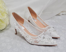Load image into Gallery viewer, Low Heel Lace Bridal Pumps with Floral Beading - UK7 - Ready to Dispatch