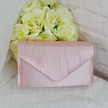 Load image into Gallery viewer, Blush Pink Satin Fascinator and Clutch Bag Set: Handmade Wedding Outfit