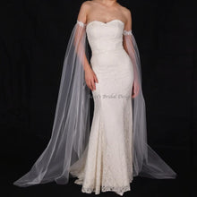 Load image into Gallery viewer, Bicep Wedding Cape with Lace, Detachable Dress Sleeves, Bridal Wings, Veil, Bride Cape