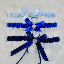 Load image into Gallery viewer, Blue Garter Something Blue Garter French Blue Wedding Custom Wedding Garters Personalise Wedding Garter Gift for Bride Bridal Shower Hen Do